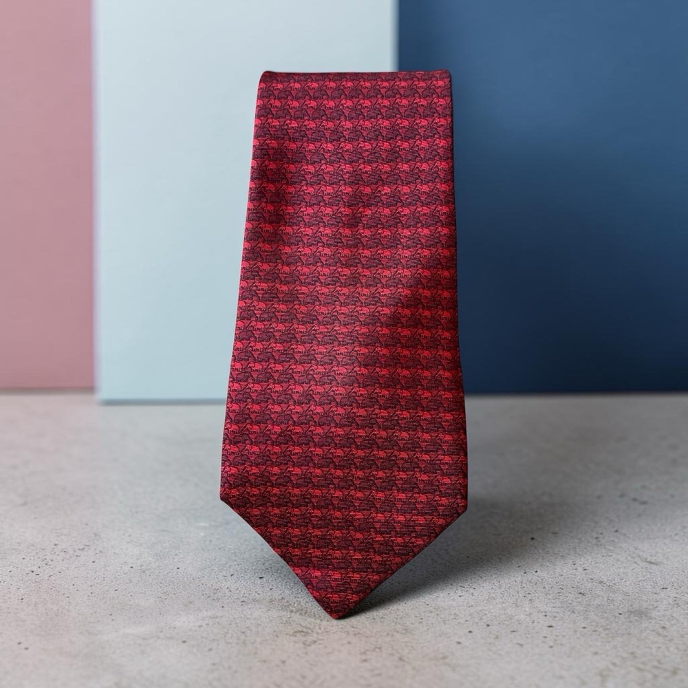Tommy Hilfiger Silk Necktie Red Elephant Print Novelty Classic Traditional